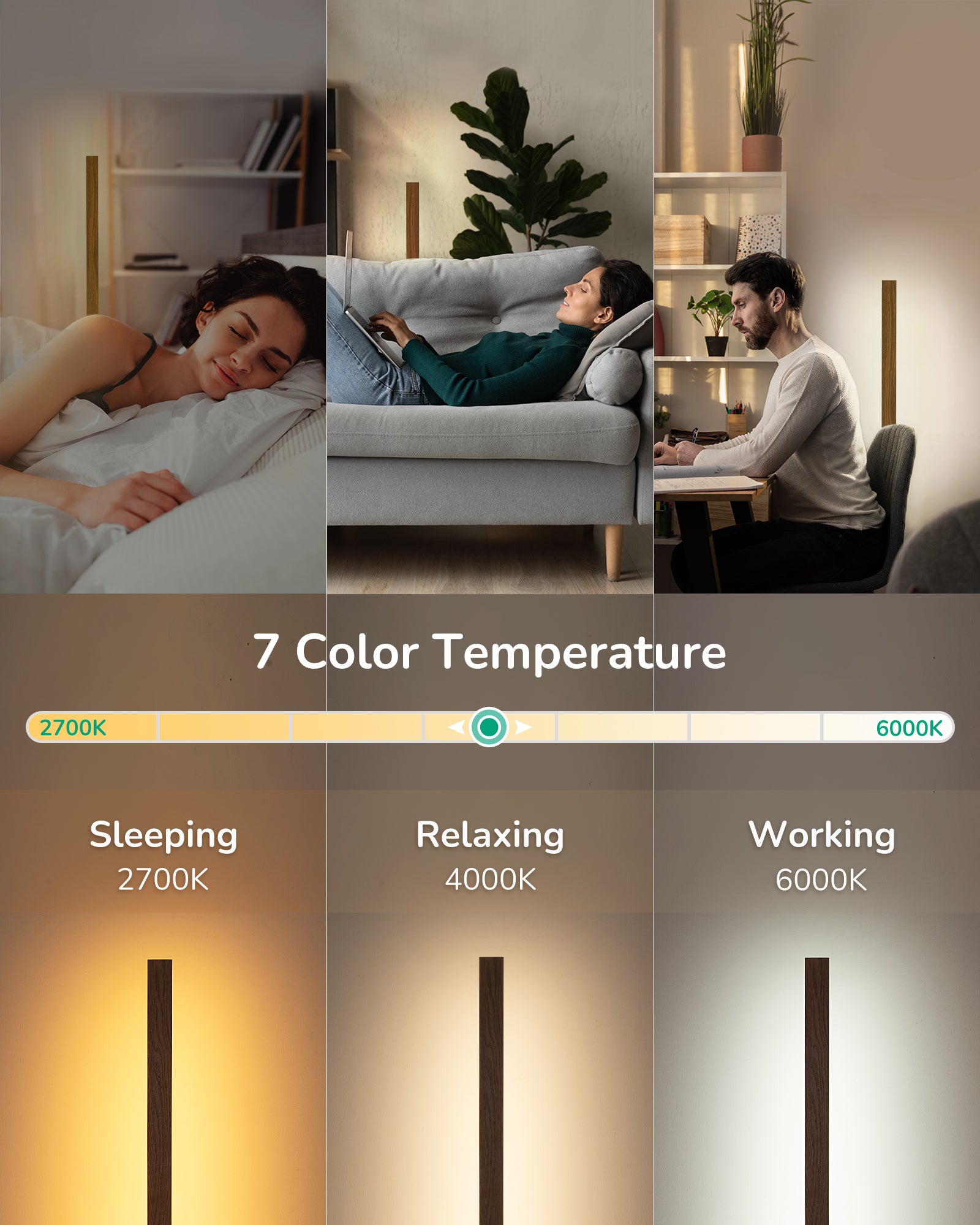 EDISHINE 46" Dimmable Wood Corner Floor Lamp, 7 Color Temperature-HBFL02V