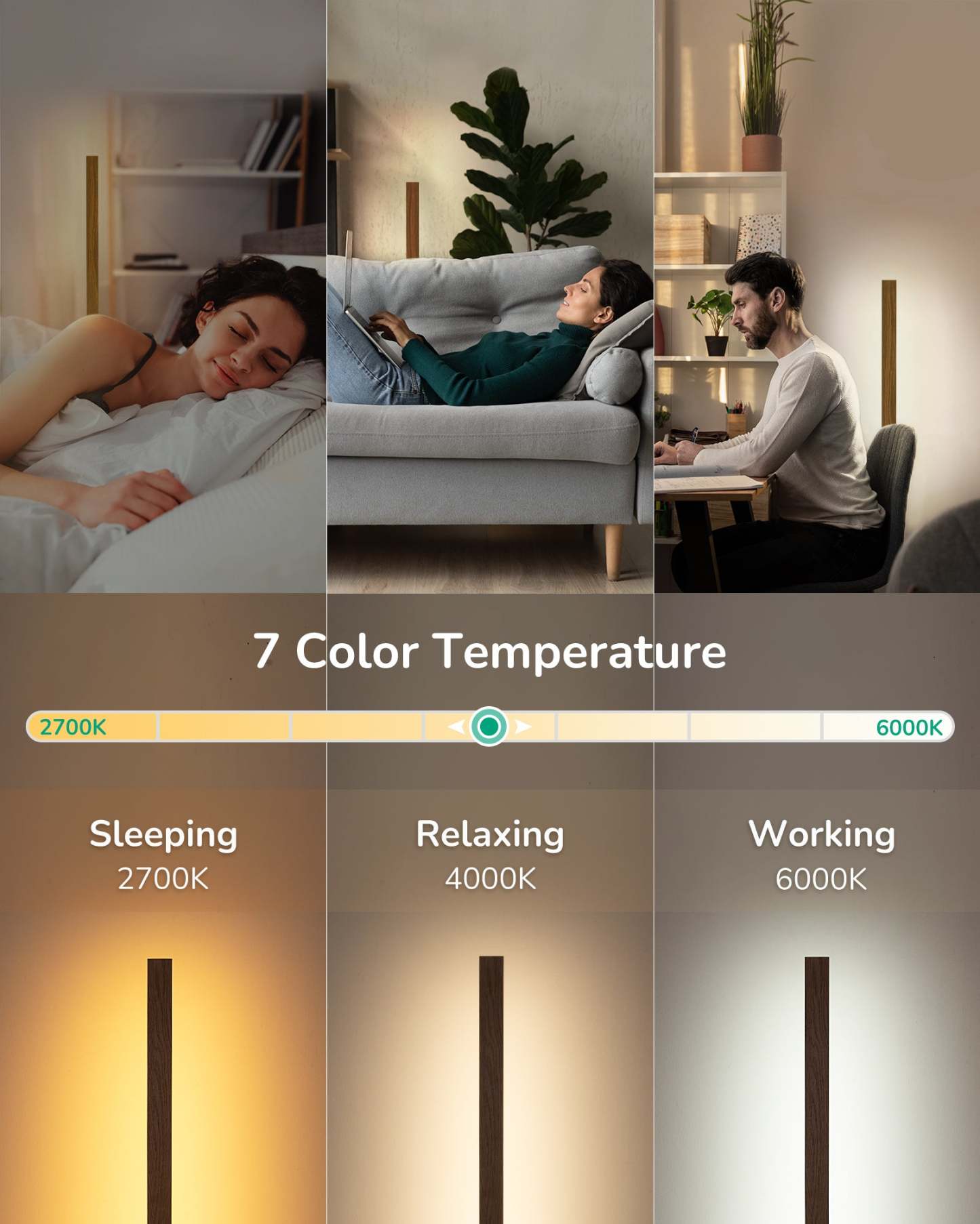 EDISHINE 46" Dimmable Wood Corner Floor Lamp, 7 Color Temperature-HBFL02V