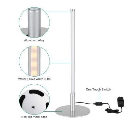 EDISHINE  Dimmable Silver 6W Table Lamp with 3 Colour Temperature & Touch Controller, 1 Pack-HLTL02S