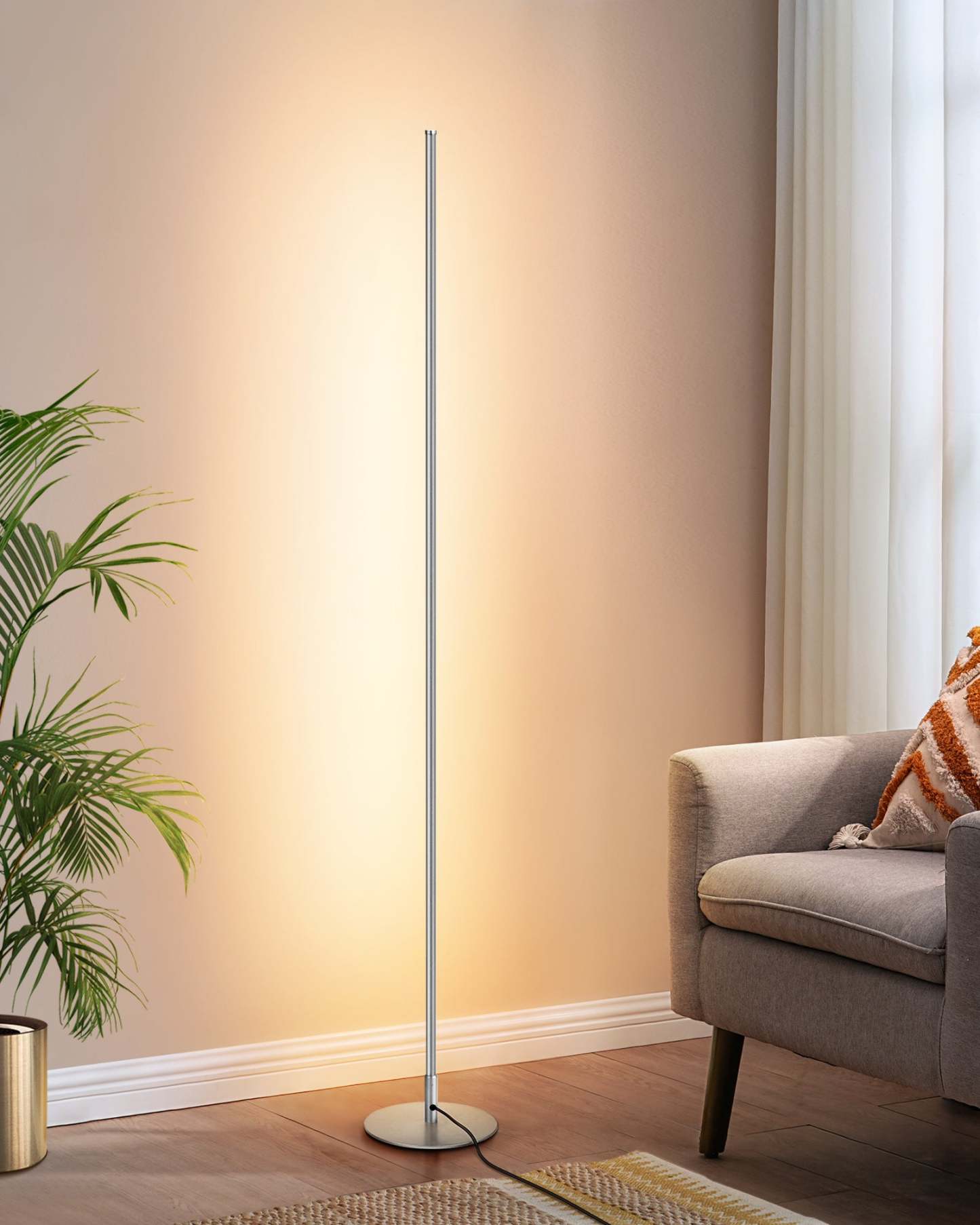 EDISHINE 57.5" Dimmable Silver LED Corner Floor Lamp, 7 Color Temperature-HLFL02S