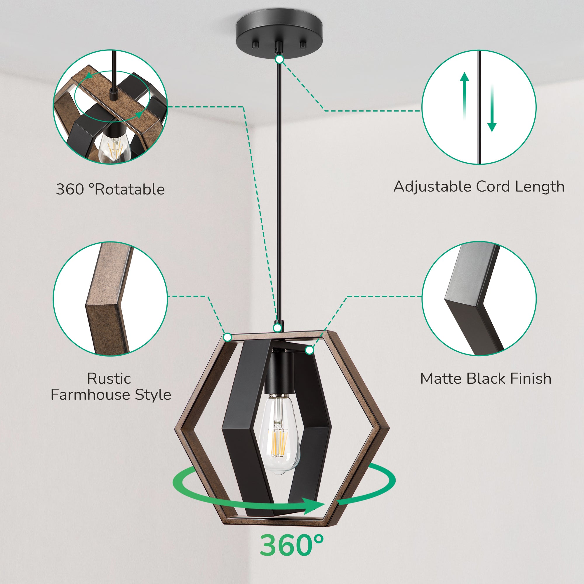 [Copy]EDISHINE Pendant Lights, Adjustable Height (1 Pack)-HHPL14C