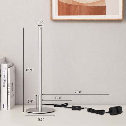 EDISHINE  Dimmable Silver 6W Table Lamp with 3 Colour Temperature & Touch Controller, 1 Pack-HLTL02S