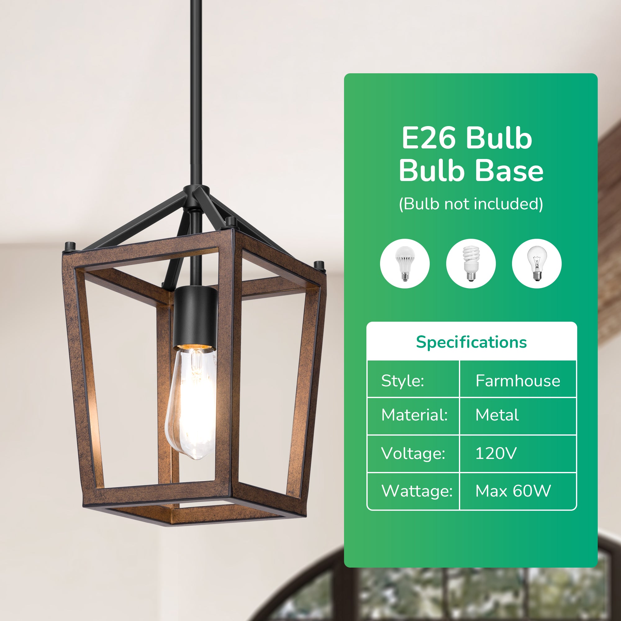 EDISHINE Industrial Farmhouse Adjustable Height Pendant Lights (1 Pack)-HHPL09B-B2B