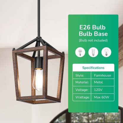 EDISHINE Industrial Farmhouse Adjustable Height Pendant Lights (1 Pack)-HHPL09B-B2B