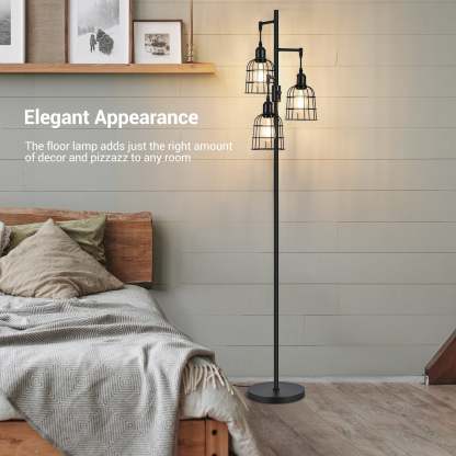 EDISHINE Dimmable Black Farmhouse Floor Lamp with 3 LED Bulbs-HLFL03H