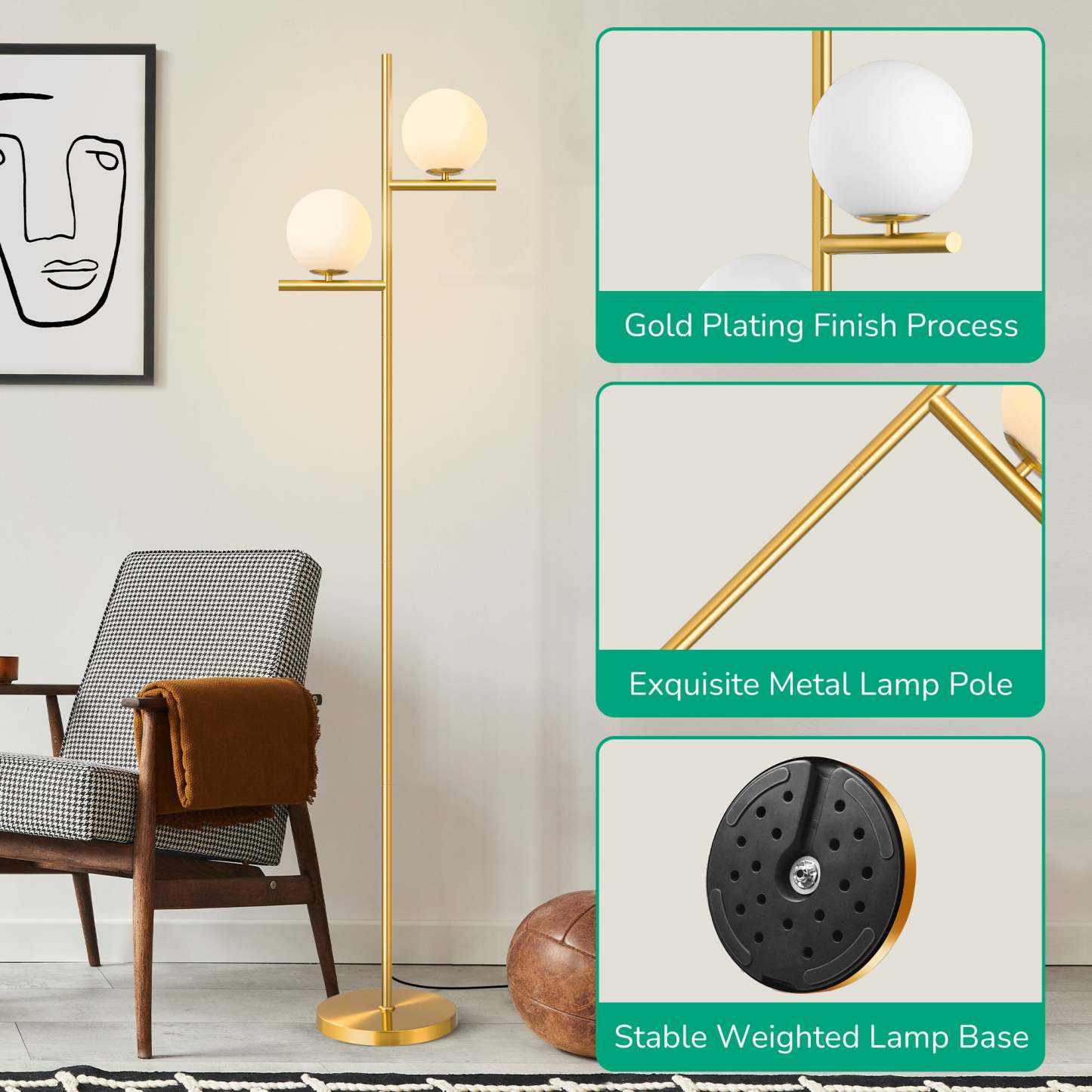 EDISHINE Dimmable Globe Floor Lamp-HLFL08B-B2B
