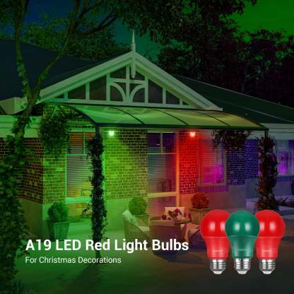 EDISHINE Non-Dimmable 9W A19 Red&Green Light Bulb (4 Pack)-HNLA19J1-B2B