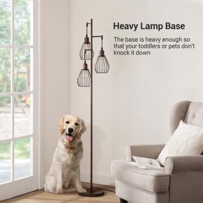 EDISHINE Industrial Tree Floor Lamp with with 3 Elegant Teardrop Cage Head (1 Pack)-HOFL03F