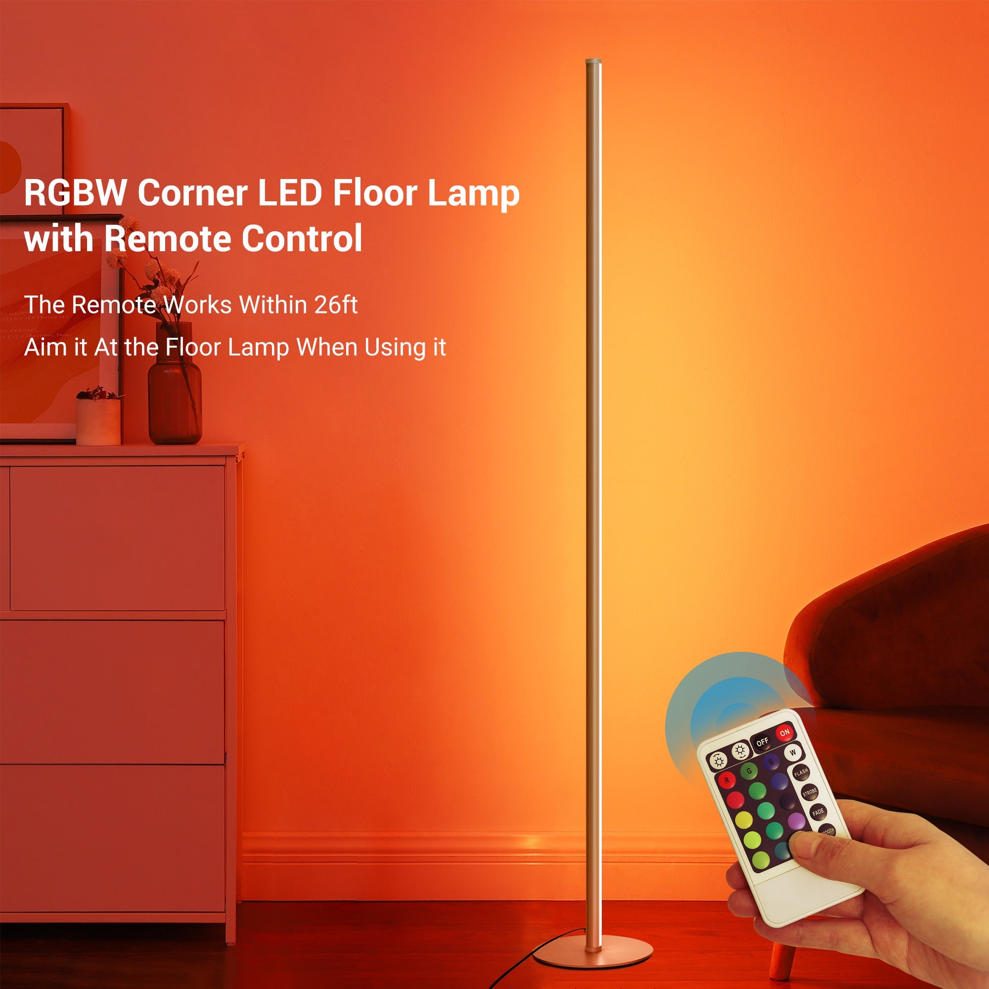 EDISHINE  57.5" RGBW, Mood Lighting, LED Corner Floor Lamp with Remote, Gold, 1 Pack-F1HFLG02R