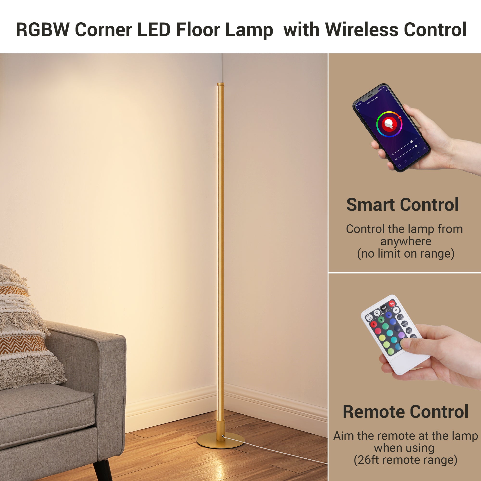 EDISHINE 57.5" Dimmable Smart WiFi Floor Lamp with App & Remote Control-HFLG02W