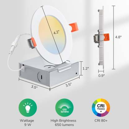 EDISHINE Dimmable 4″ LED Recessed Light with Junction Box (12 Pack)-HJRL04A