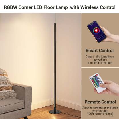 EDISHINE  Black RGBW, Mood Lighing, Smart WiFi Dimmable Floor Lamp with App & Remote Control, 1 Pack-HFLK02W