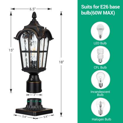 EDISHINE Dusk to Dawn Outdoor Post Light with Pier Mount Base-HOPL01A