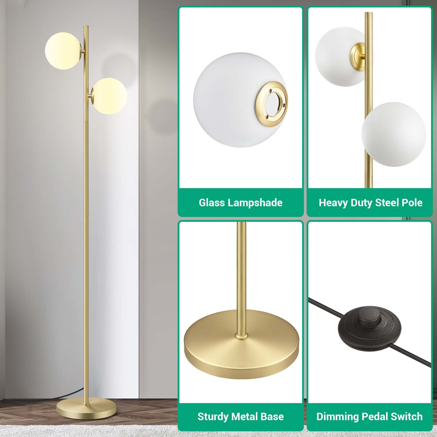 EDISHINE Brass Mid Century Modern Floor Lamp-HLFL08A
