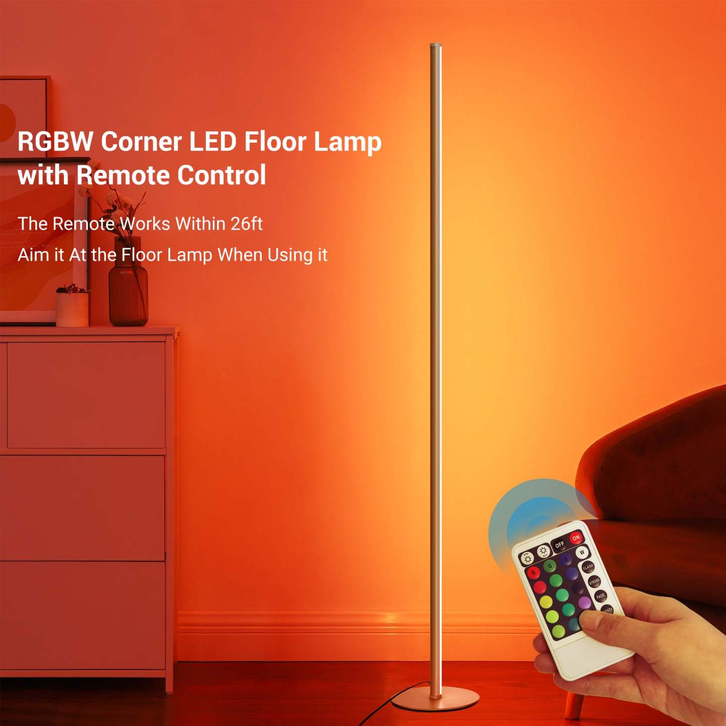 EDISHINE 57.5" RGBW, Mood Lighting, LED Corner Floor Lamp with Remote, Gold, 1 Pack-HFLG02R