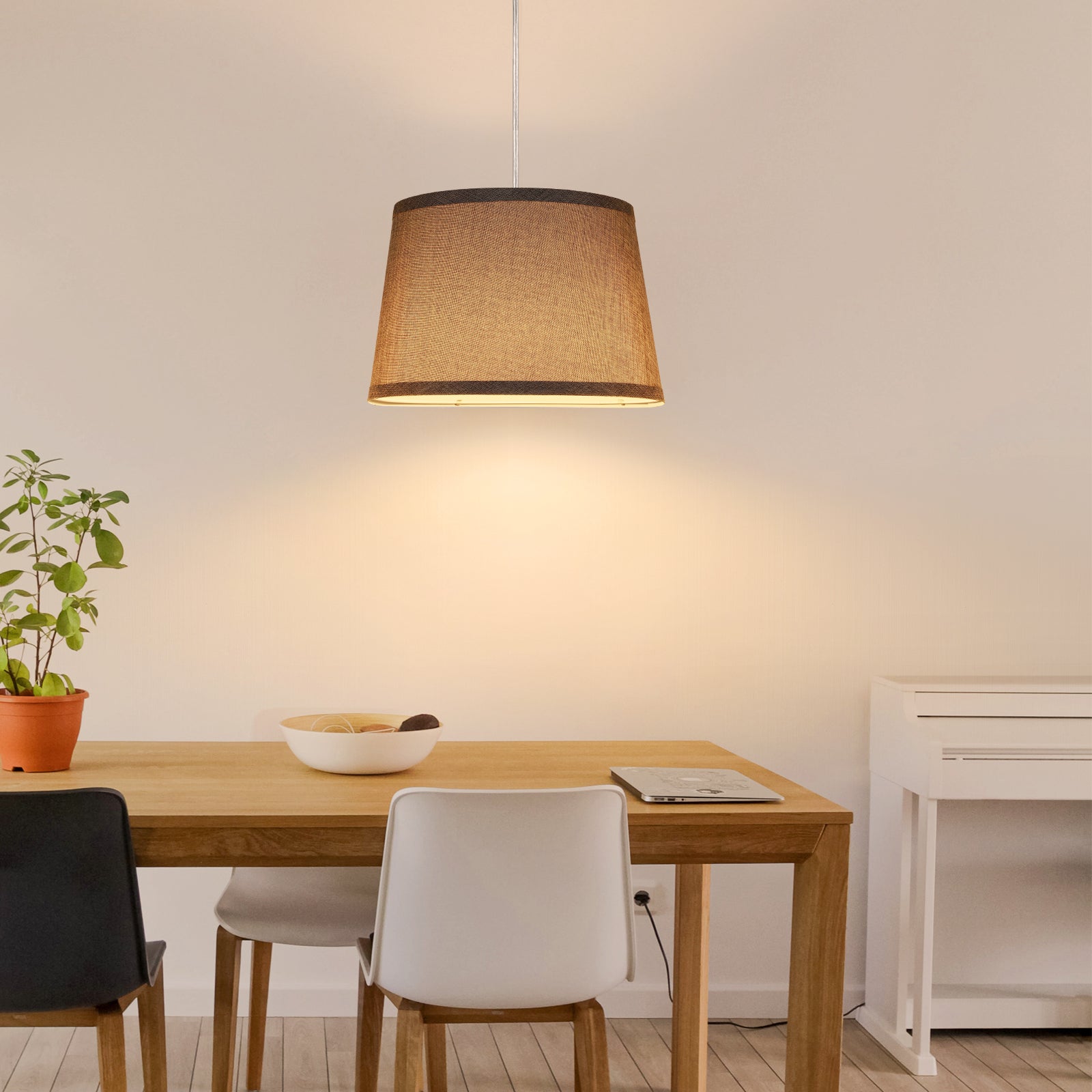 EDISHINE Plug in Pendant Light, Hanging Light with 15Ft Clear Cord, On/Off Switch, White Fabric Shade, Pendant Light Fixture for Bedroom, Kitchen, Living Room, Dining Table-HPIP08C