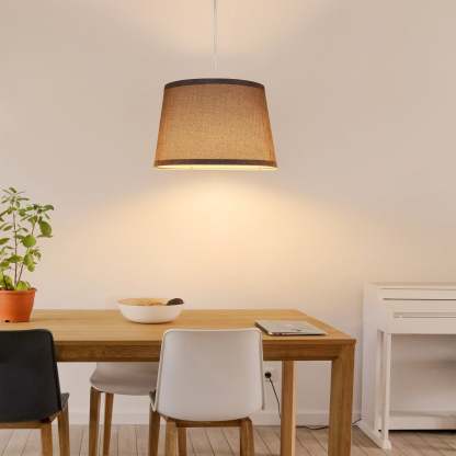 EDISHINE Plug in Pendant Light, Hanging Light with 15Ft Clear Cord, On/Off Switch, White Fabric Shade, Pendant Light Fixture for Bedroom, Kitchen, Living Room, Dining Table-HPIP08C