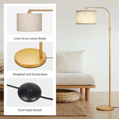 EDISHINE 62" Modern Arched Gold Floor Lamp-HLFL04G