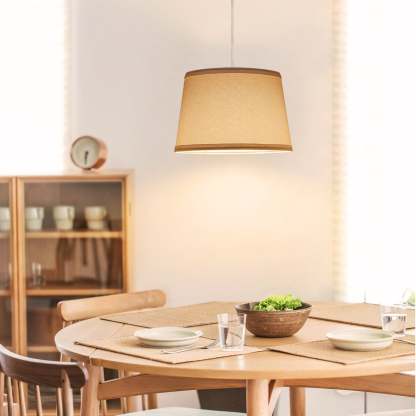 EDISHINE Plug in Pendant Light, Hanging Light with 15Ft Clear Cord, On/Off Switch, White Fabric Shade, Pendant Light Fixture for Bedroom, Kitchen, Living Room, Dining Table-HPIP08B