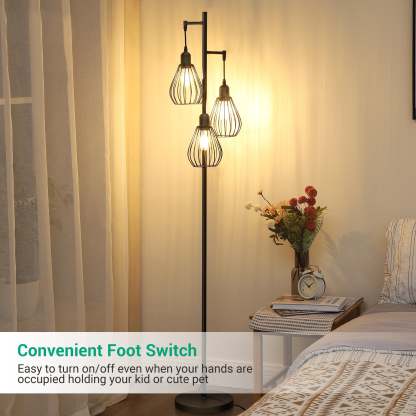 EDISHINE Industrial Floor Lamp with 3 Elegant Teardrop Cage Head (1 Pack)-HLFL03F