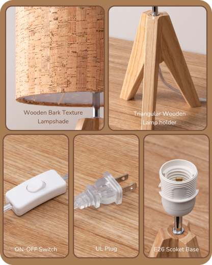 EDISHINE 14.2″ Wooden Tripod Table Lamp with ON/Off Switch, 1 Pack-HLTL05N