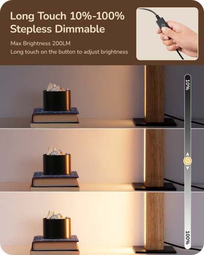 EDISHINE LED Wood Table Lamp, 3-Color Temperature, Stepless Dimmable & Memory Function, Touch Switch-HLTL12K-B2B
