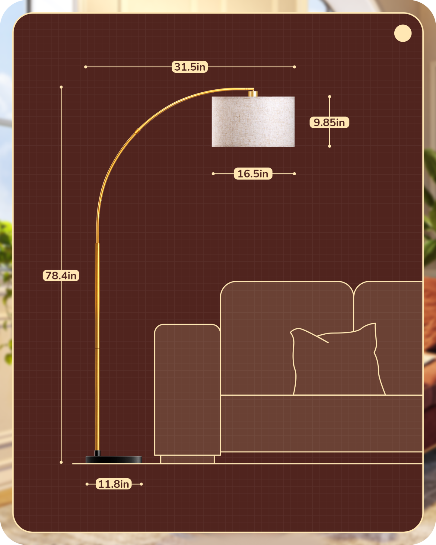 EDISHINE 75.6" Gold Arc Floor Lamp-HLFL04X