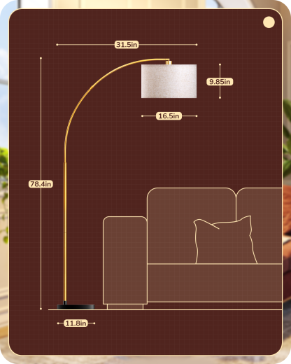 EDISHINE 75.6" Gold Arc Floor Lamp-HLFL04X