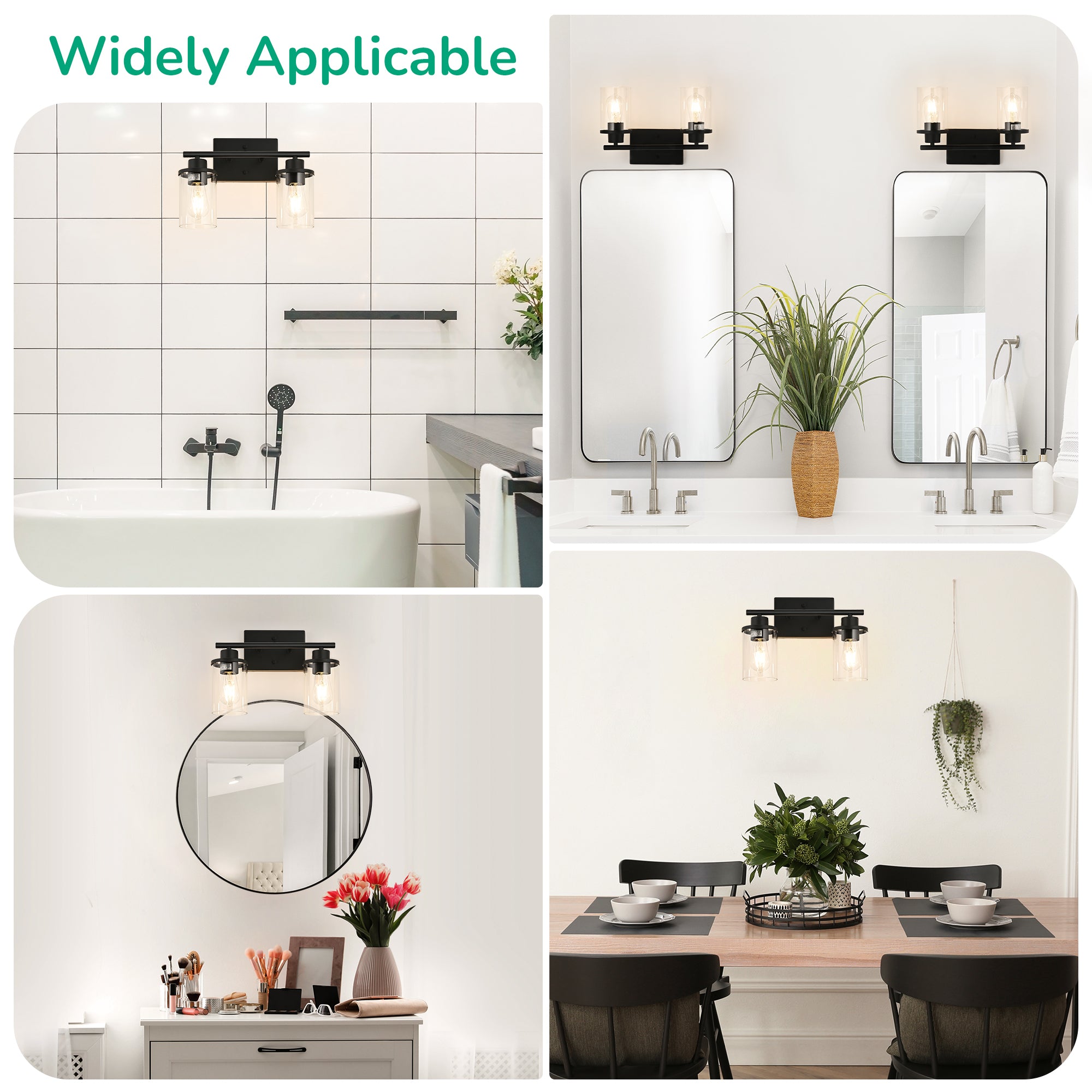 EDISHINE Matte Black Bathroom Light Fixtures-HHVL01B