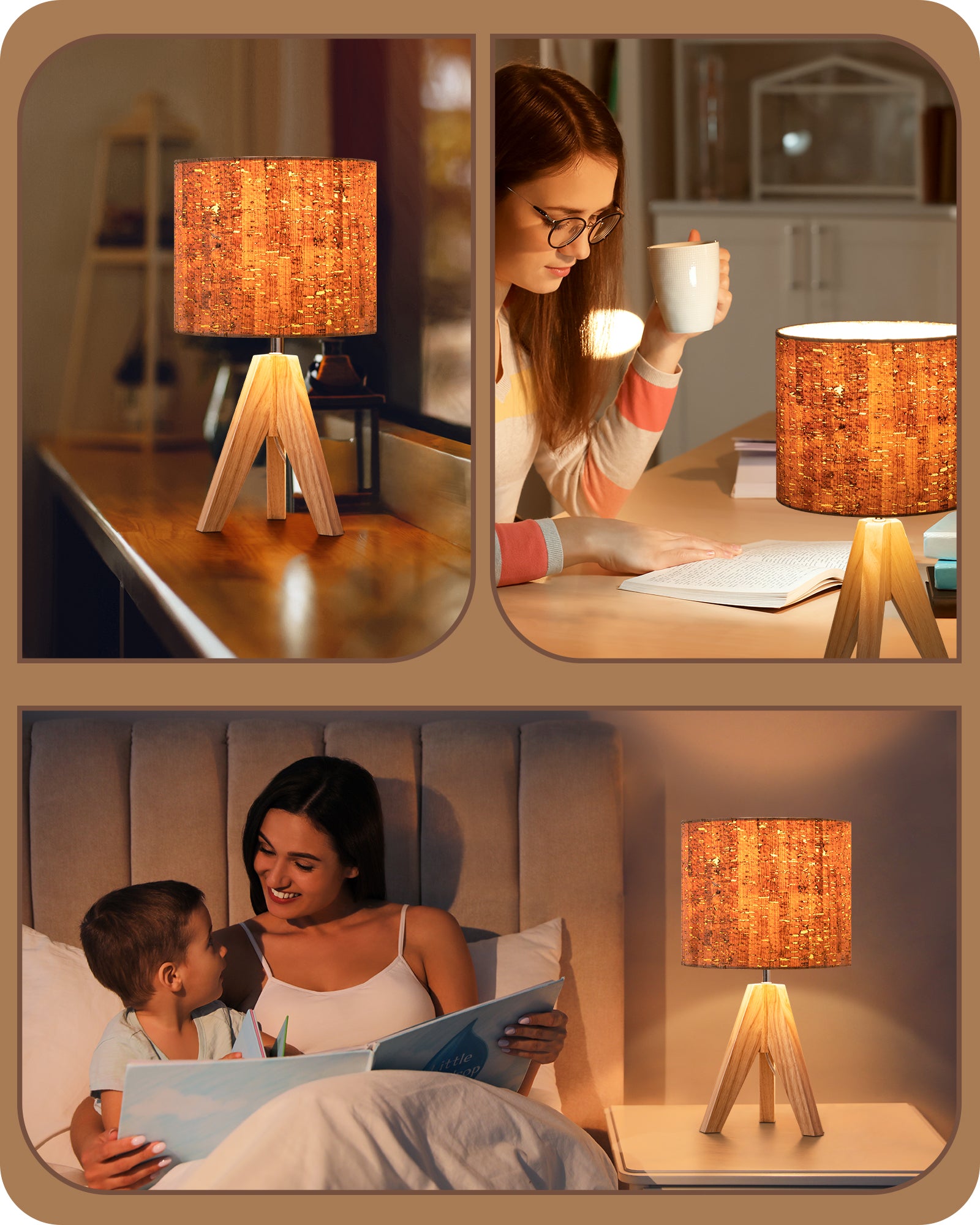 EDISHINE 14.2″ Wooden Tripod Table Lamp with ON/Off Switch, 1 Pack-HLTL05N