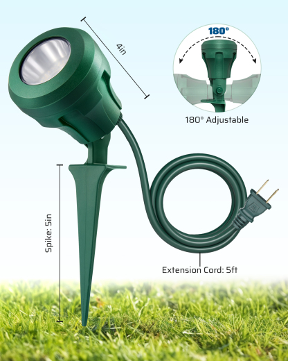 120V Spotlight Outdoor with 5ft Extension Cord, 400 Lumens Waterproof LED Spot Light with 3 Lenses (Red Yellow Green) for Holiday, Trees, Garden Decor-HGSL01A