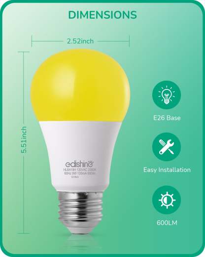 EDISHINE Dusk to Dawn 9W (60W Equivalent) A19 Non-Dimmable Yellow Light Bulb (4 Pack)-HLBA19H-B2B