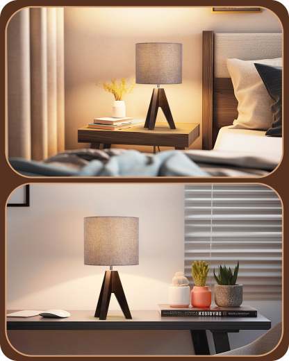 EDISHINE 14.2″ Walnut Color Wooden Tripod Table Lamp, 1 Pack-HLTL05R