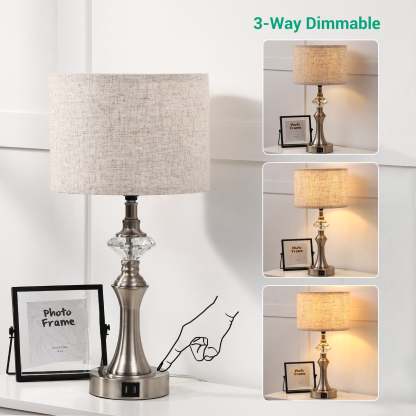EDISHINE 3-Way Dimmable Touch Control Table Lamp with 2 USB Ports, 2 Pack-HLTL06C1