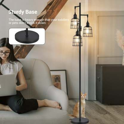 EDISHINE Dimmable Black Farmhouse Floor Lamp with 3 LED Bulbs-HLFL03H