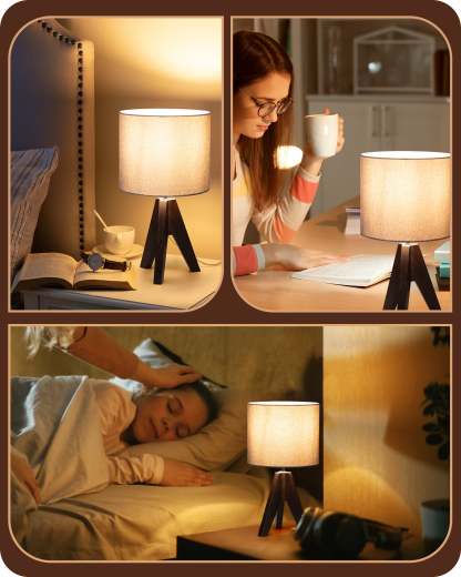 EDISHINE 14.2″ Walnut Color Wooden Tripod Table Lamp, 1 Pack-HLTL05R