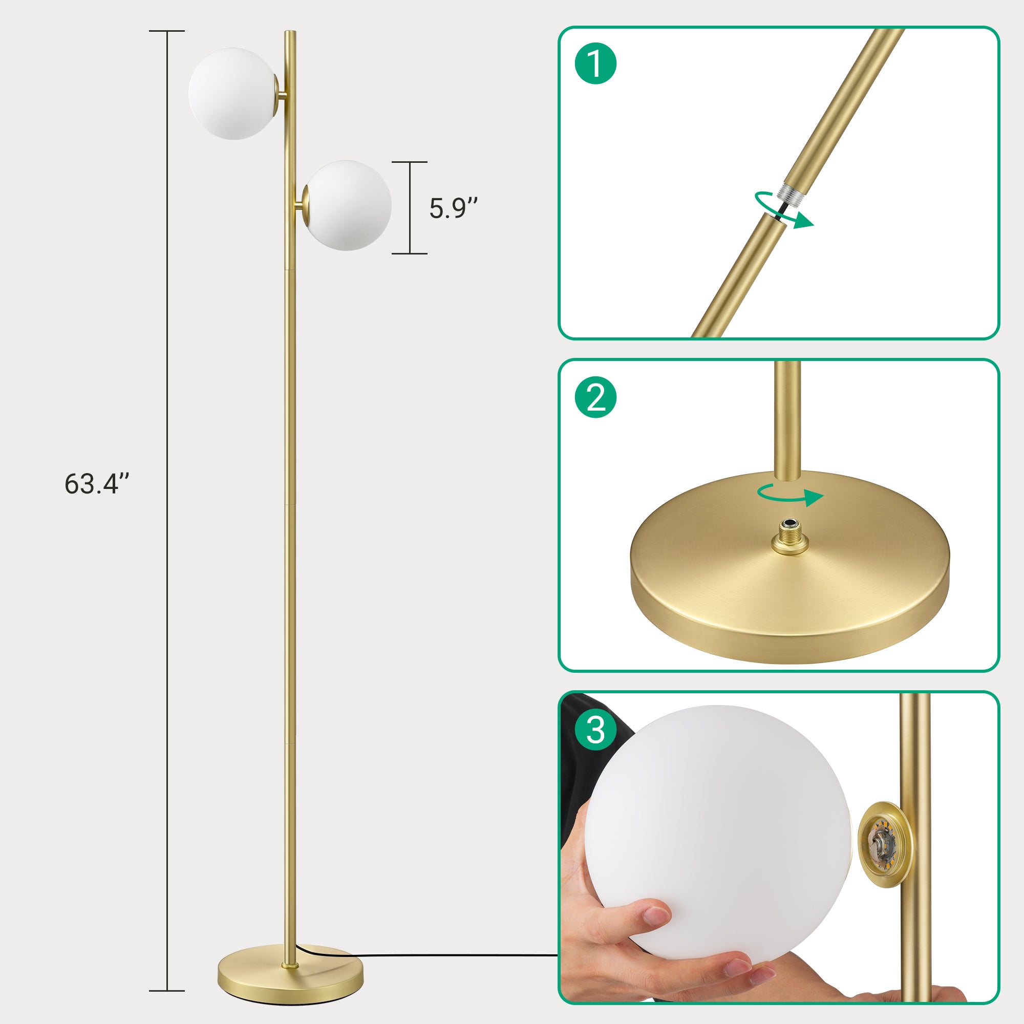 EDISHINE Brass Mid Century Modern Floor Lamp-HLFL08A
