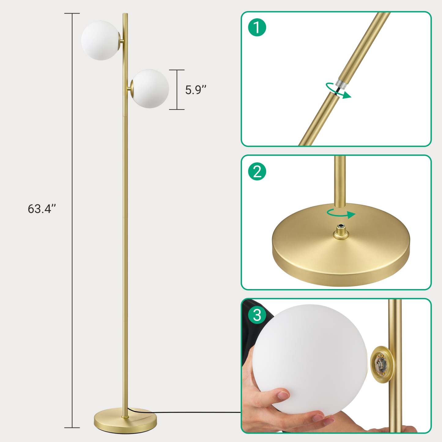 EDISHINE Brass Mid Century Modern Floor Lamp-HLFL08A