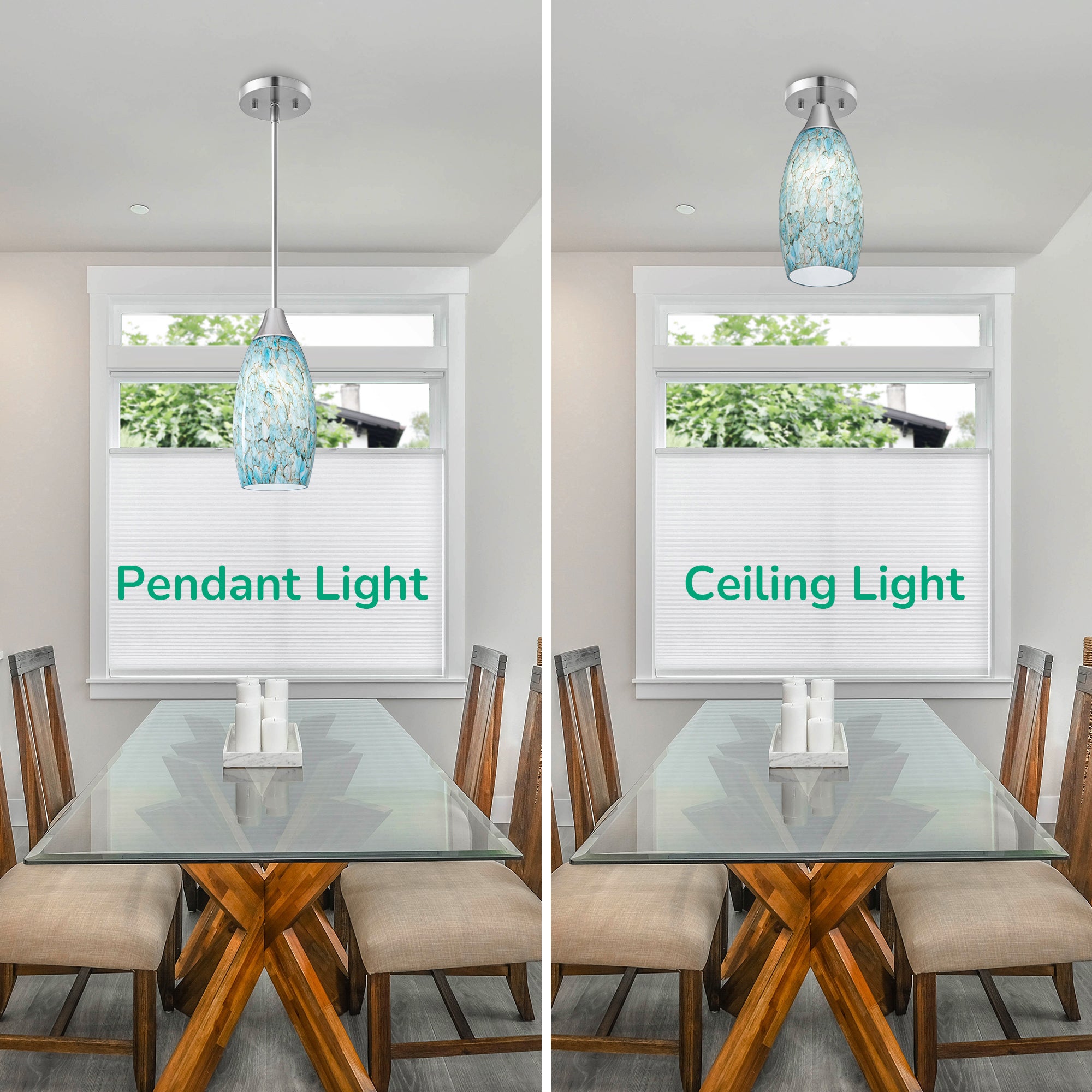EDISHINE Handcrafted Art Glass Pendant Light Fixtures, Adjustable Cord (1 Pack)-HHPL08B
