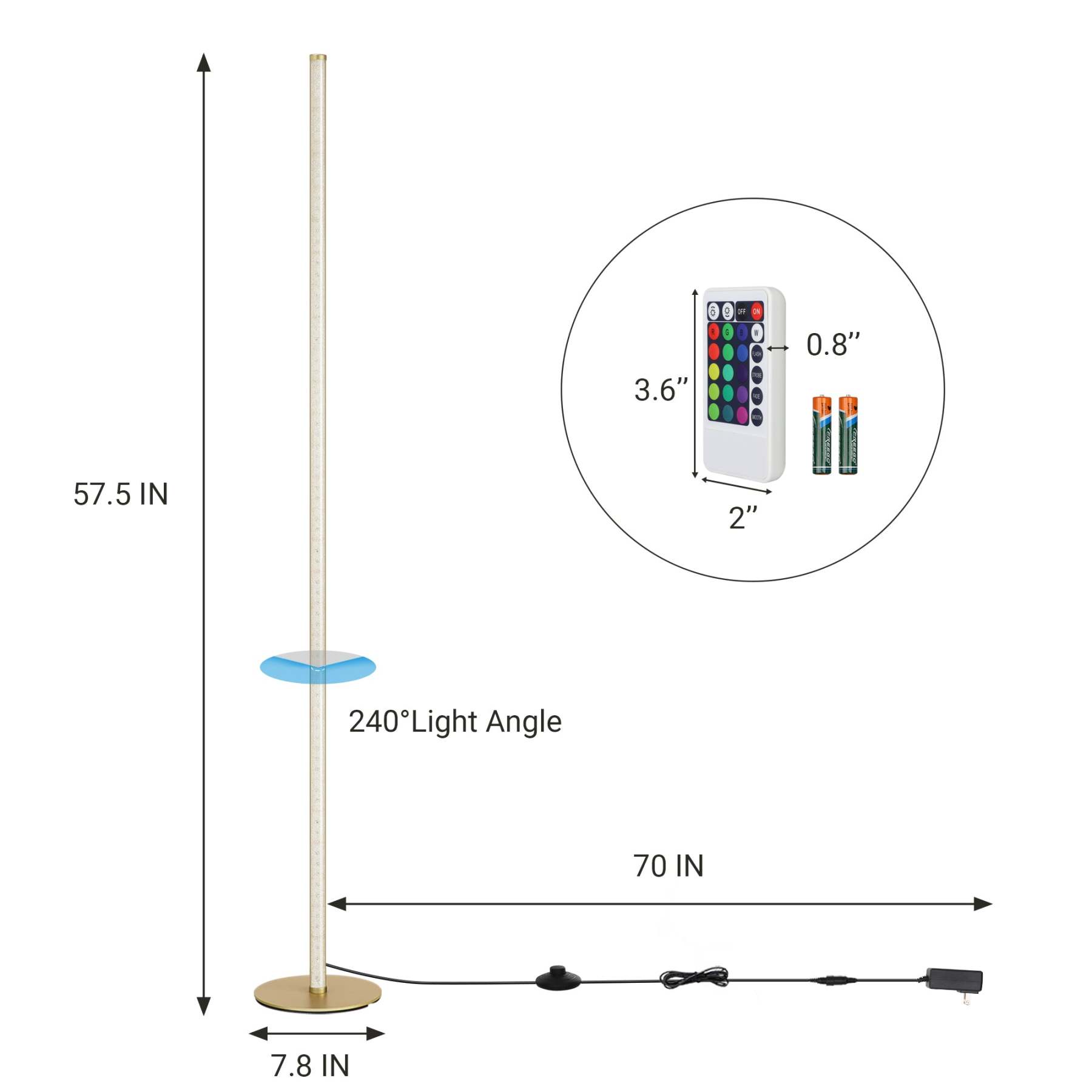 EDISHINE 57.5" RGBW, Mood Lighting, LED Corner Floor Lamp with Remote, Gold, 1 Pack-HFLG02R