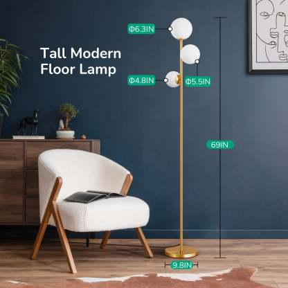 EDISHINE 69" Modern Gold Floor Lamp-HLFL08C-B2B