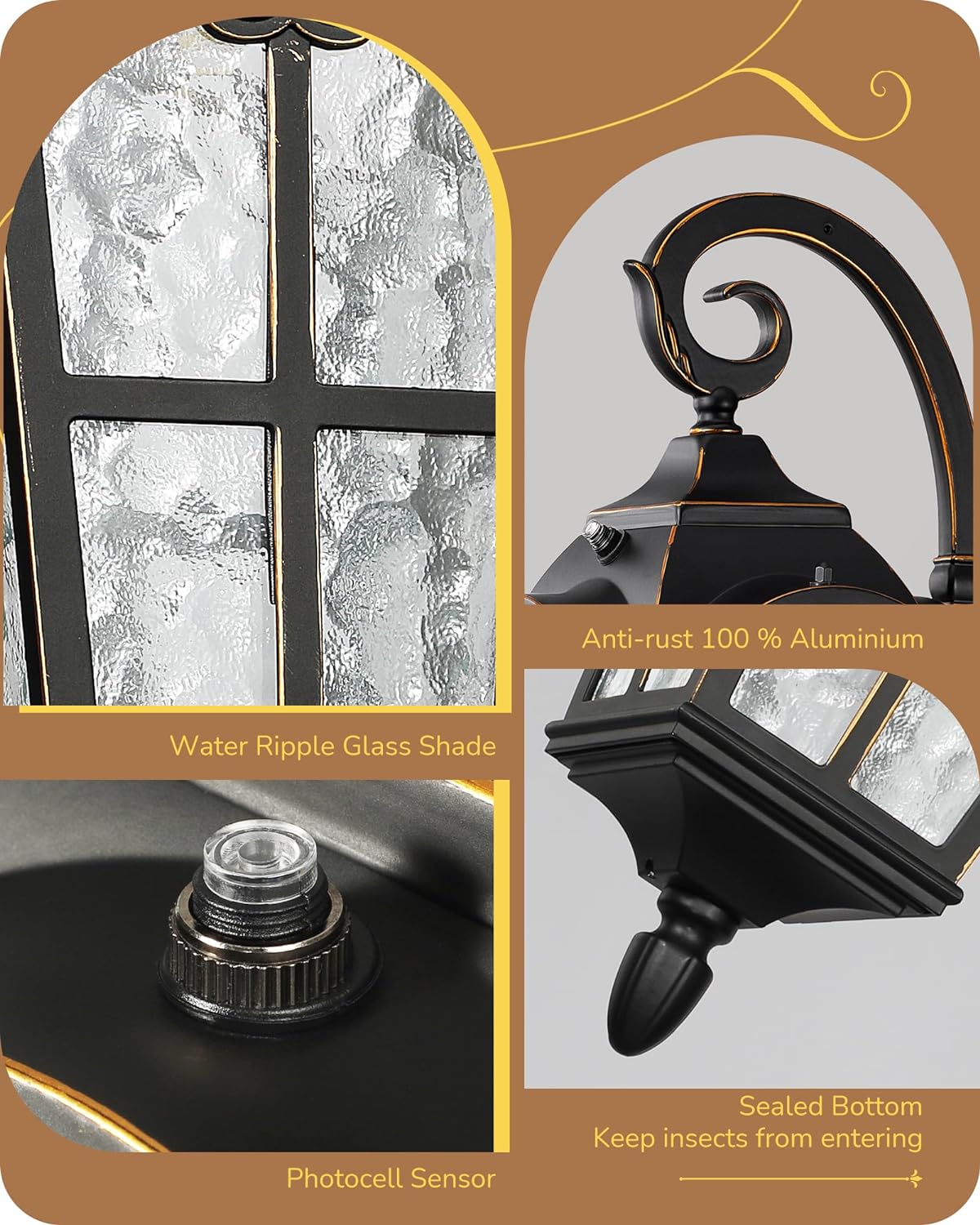 EDISHINE Dusk to Dawn Outdoor Wall Lights-F2HOWL06N