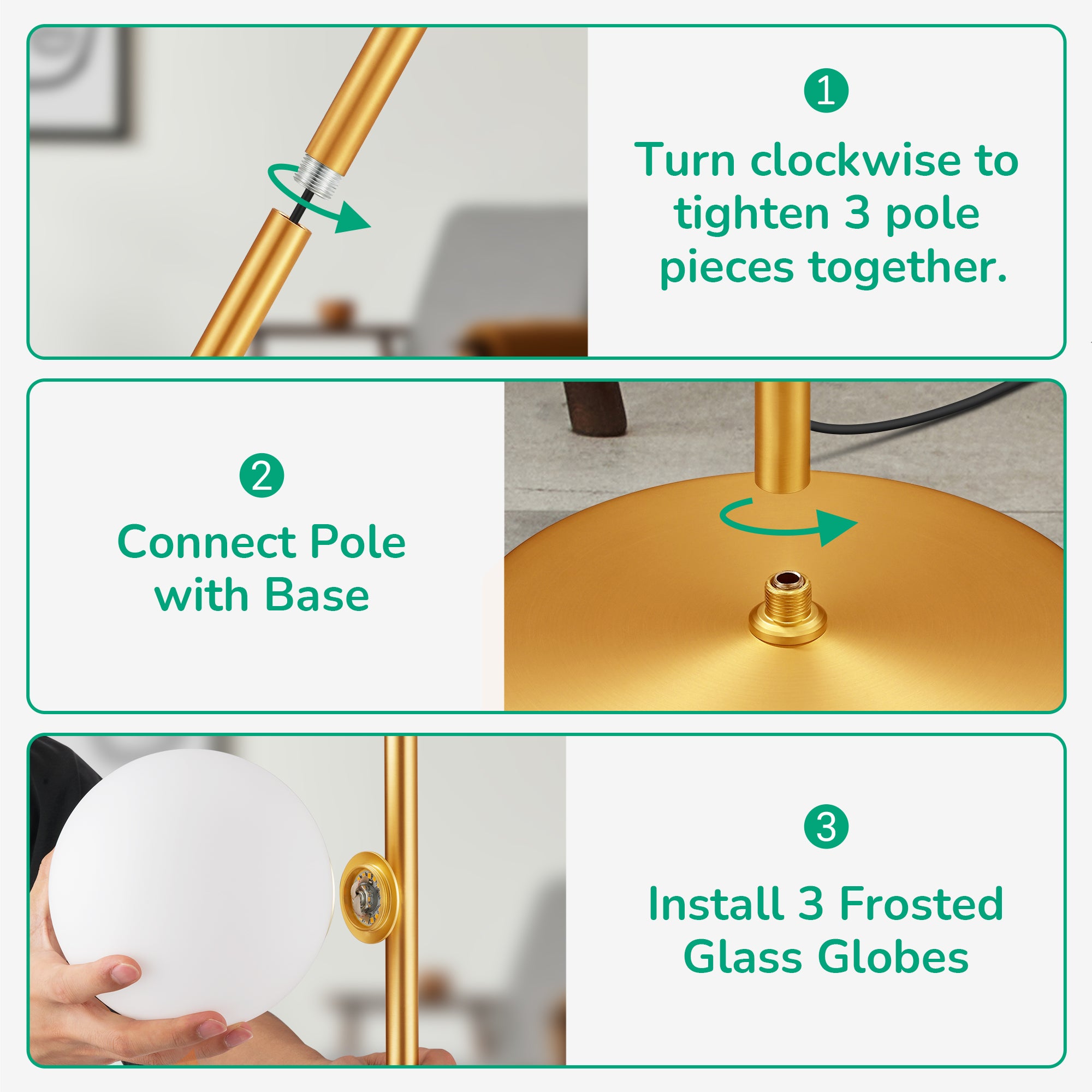 EDISHINE 69" Modern Gold Floor Lamp-HLFL08C-B2B