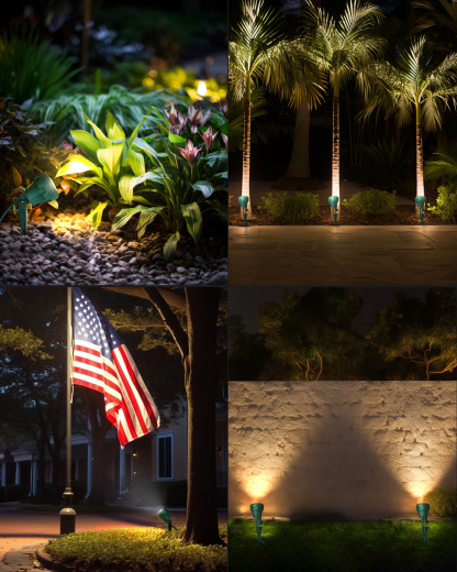 120V Spotlight Outdoor with 5ft Extension Cord, 400 Lumens Waterproof LED Spot Light with 3 Lenses (Red Yellow Green) for Holiday, Trees, Garden Decor-HGSL01A
