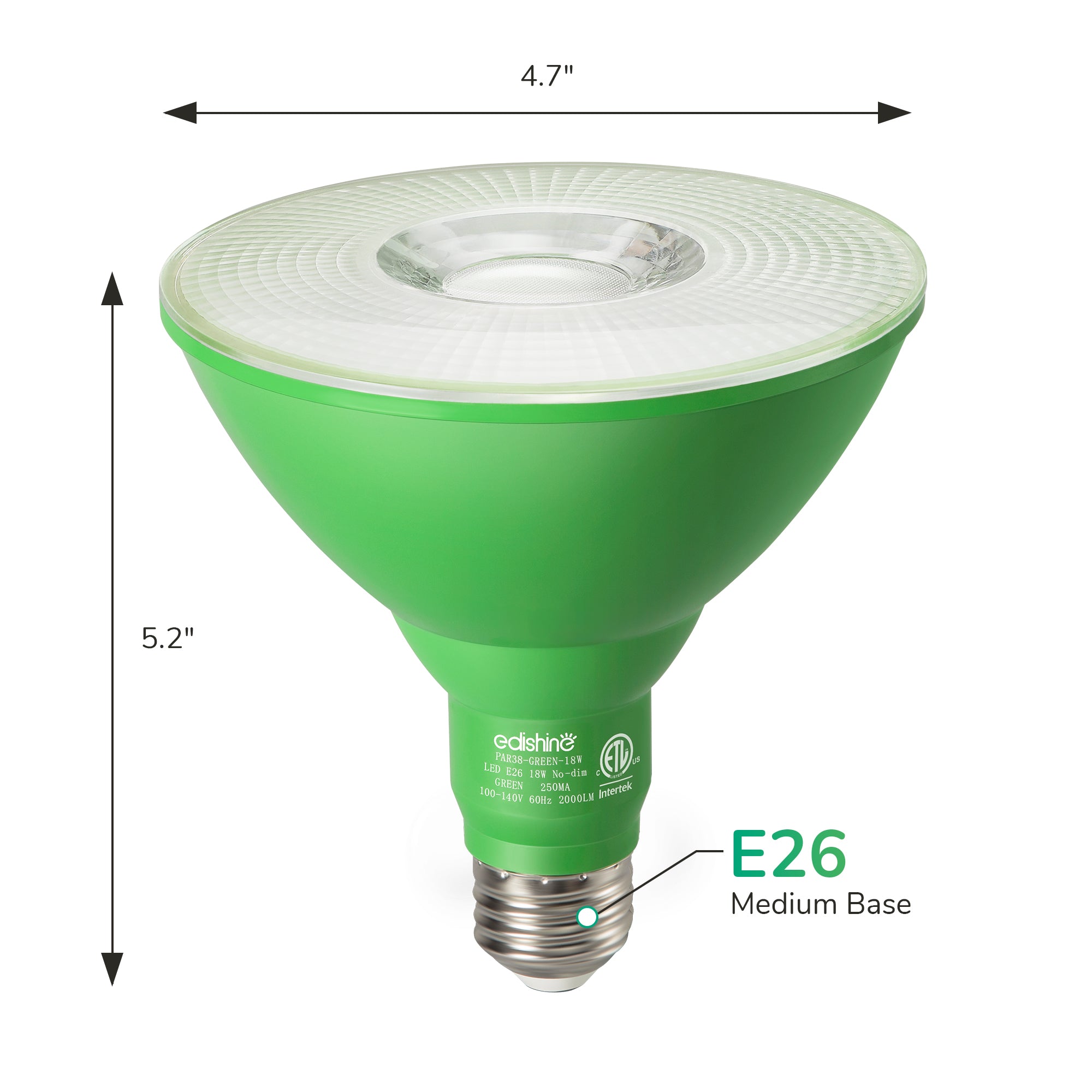 EDISHINE 18W Dimmable Green Flood Light Bulbs (2 Pack)-HLBP38E