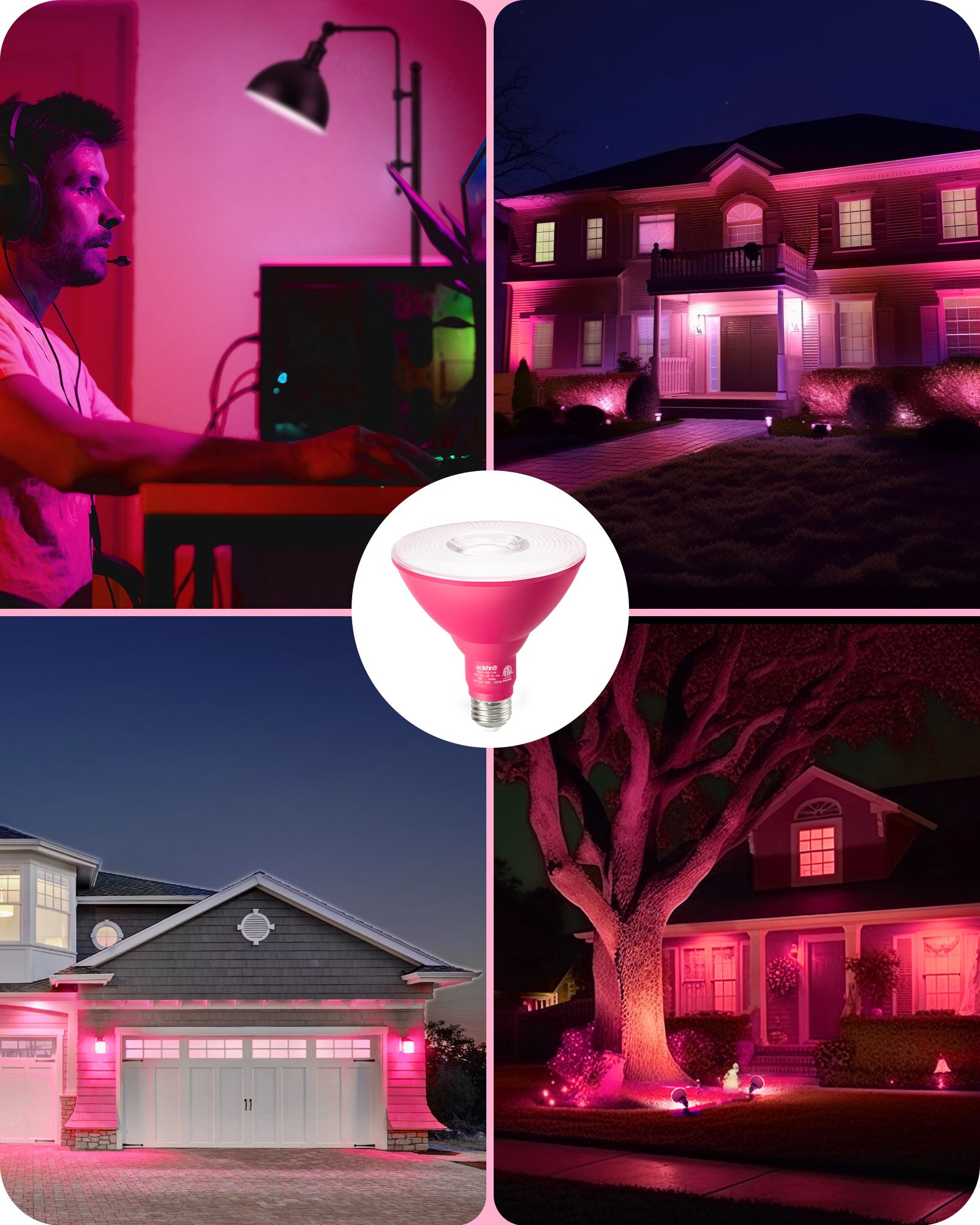 EDISHINE PAR38 Dimmable 18W(120W Equivalent) E26 Base Pink Flood Light Bulb, 2 Pack-HDCP38B