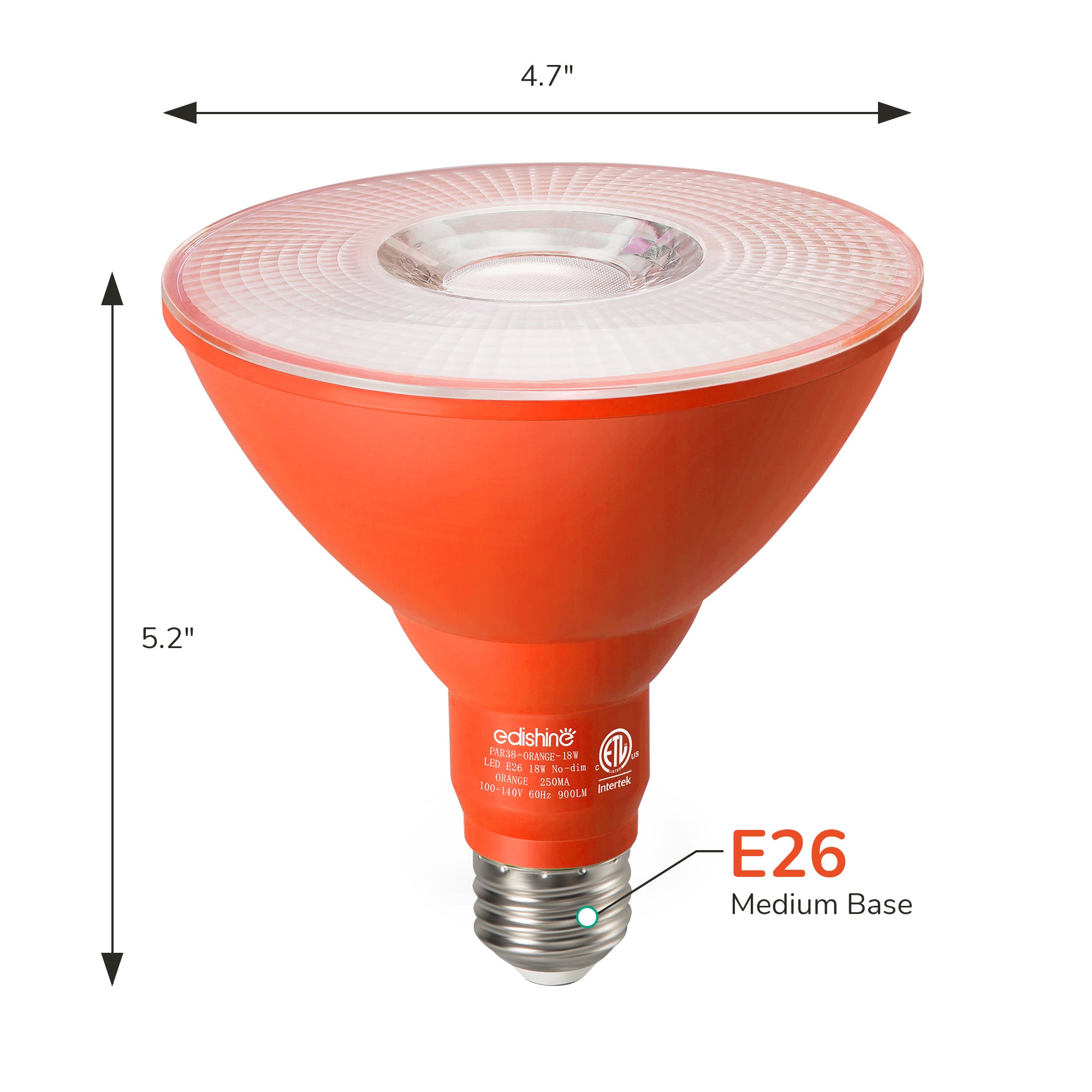 EDISHINE 18W Dimmable Orange Flood Light Bulb (2 Pack)-HLBP38C