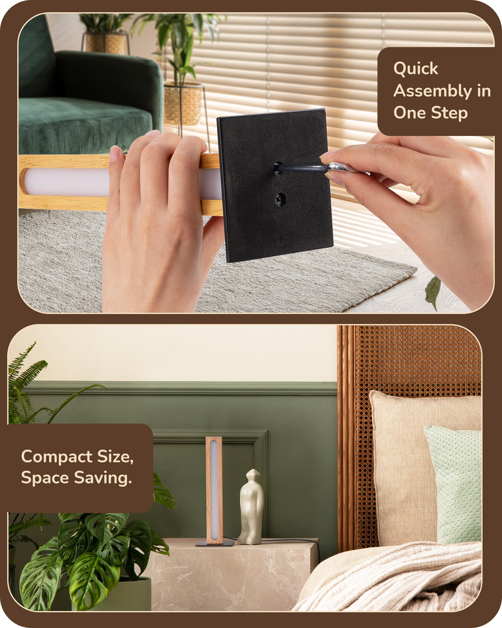 EDISHINE LED Wood Table Lamp, 3-Color Temperature, Stepless Dimmable & Memory Function, Touch Switch-HLTL12K-B2B
