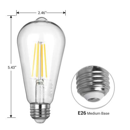 EDISHINE 4-Pack 7W(60W Equivalent) 2700K 800LM ST19 Non-Dimmable LED Edison Bulb E26 Base-HNST19A1