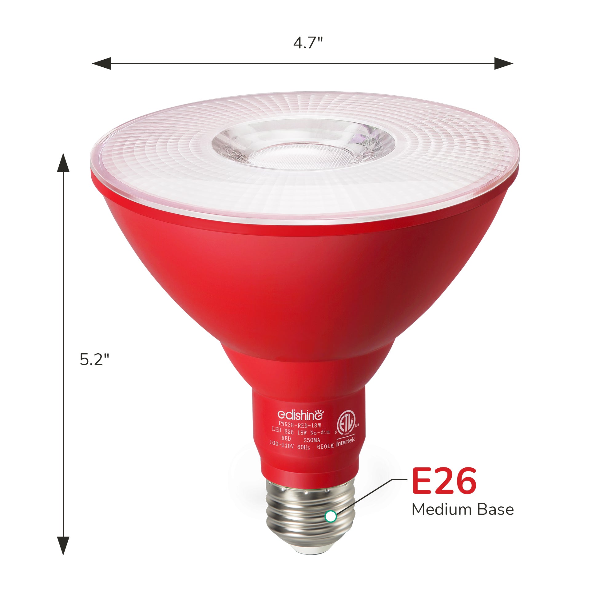 EDISHINE 18W Non-dimmable Red Flood Light Bulb (2 Pack)-HLBP38D-ND